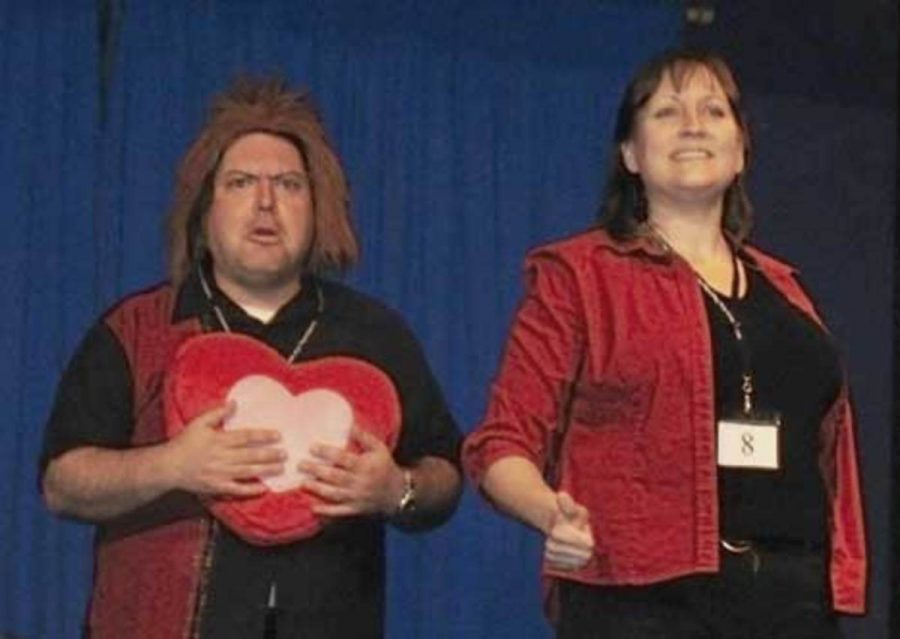 John Mediros came from behind the curtain during Becky HaycoxÂ´s final round monologue at the ValentineÂ´s Day improv comedy show on Feb. 11. 