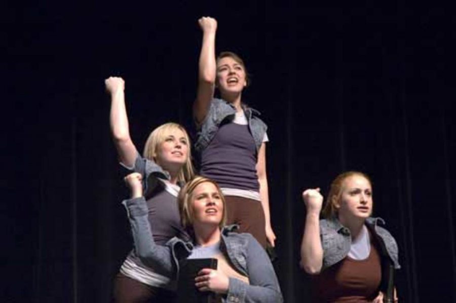 Forensics students perform at "Night befor Nationals." Clockwise from top are Jill Jacobs, Erin Cariker, Ashley Beard and Kristen King.