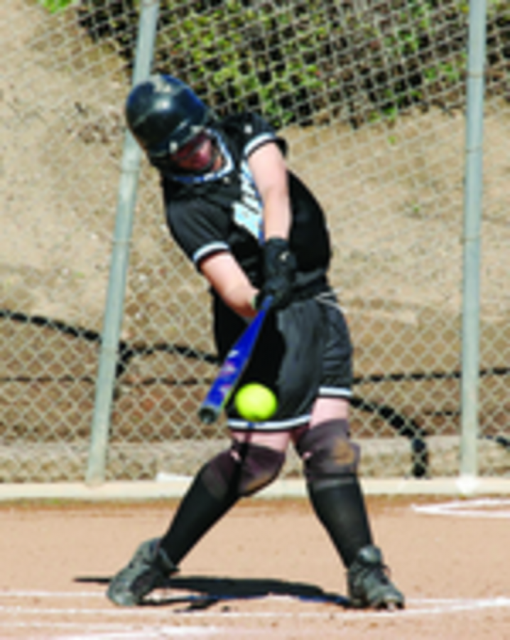 Rachel Thompson, seen here in a February 26 game against LA Valley College, currently leads the lady Raiders in doubles and homeruns. 
