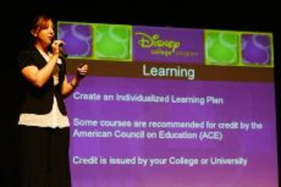 Disney Human Relations Representative Sarah Woodman speaks during the keynote speech about opportunities in a career with Disney.