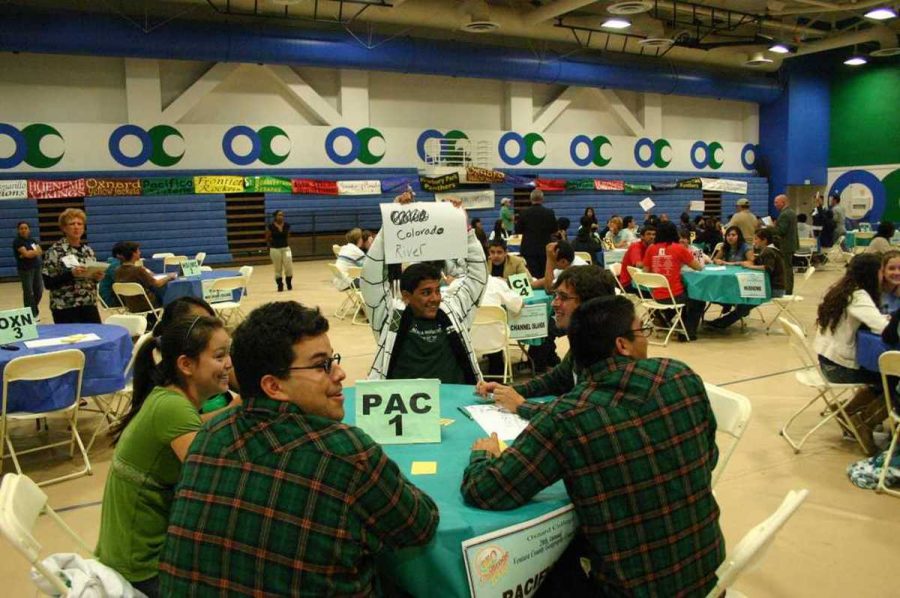 The Pacifica High School team shows its answer during the round robin stage of the competition. The Oxnard College Geography Bowl was a round robin and written competition open to high schools, with the winning team recieving a helicopter ride courtesy of Aspen Helicopters.