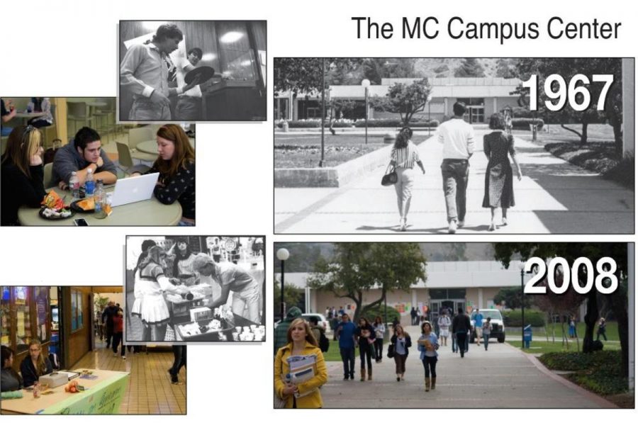 The Moorpark College Campus Center in 1967, the 80s, and today.