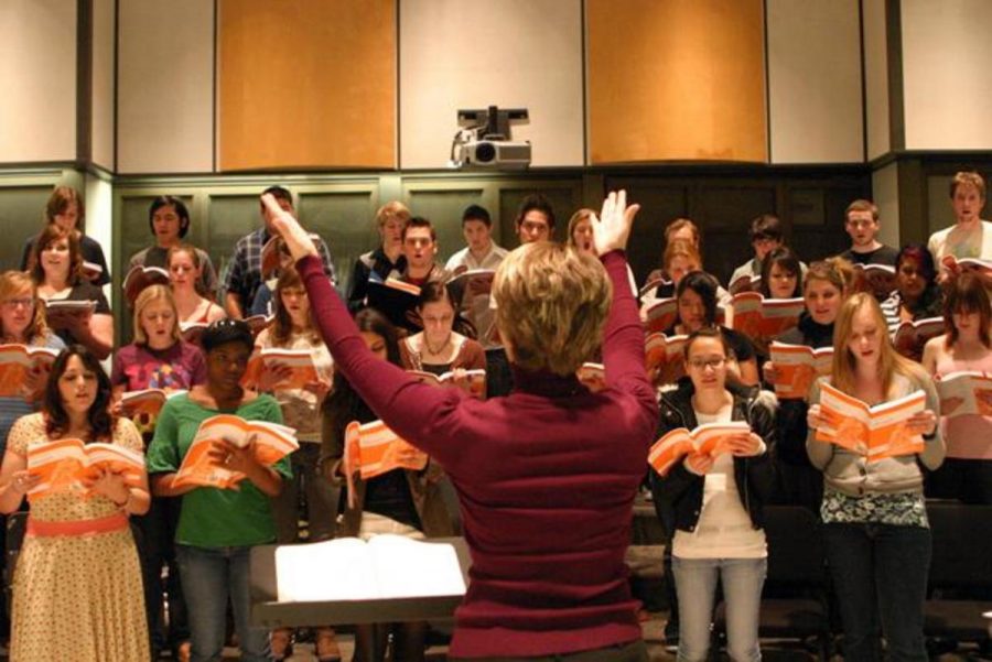 Vail Keck directs the Moorpark College Choral Program durring a rehersal on campus. The Messiah will be in conjunction with the Moorpark Symphony orchestra.