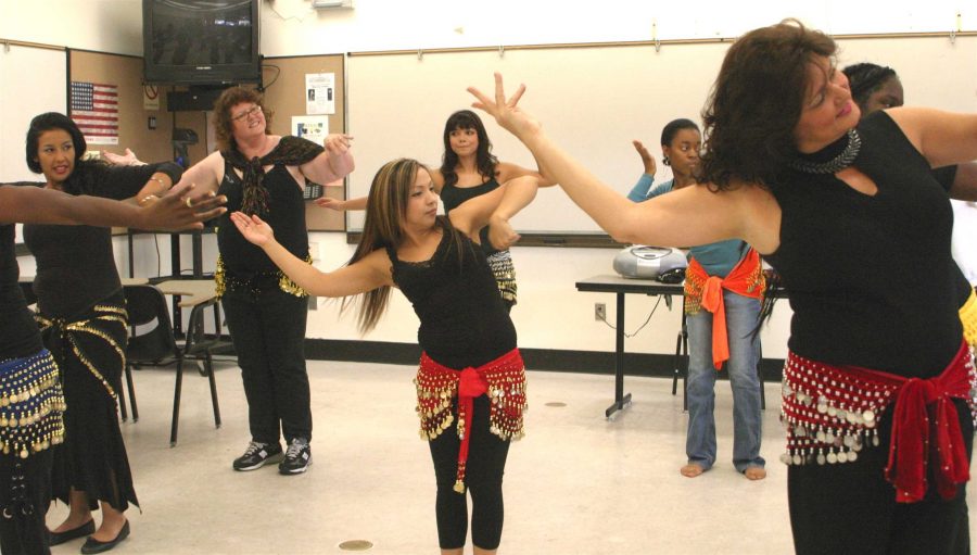 Members of the Near East Multicultural Arts Association practice belly dancing. The women in the club use the sensual dance as a tool for self-confidence as well as a means to explre Eastern cultures. 