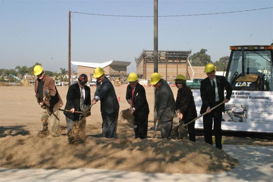 Members of the VCCCD Board of Trustees and President Richard Duran break ground on the new Learning Resource Center.
