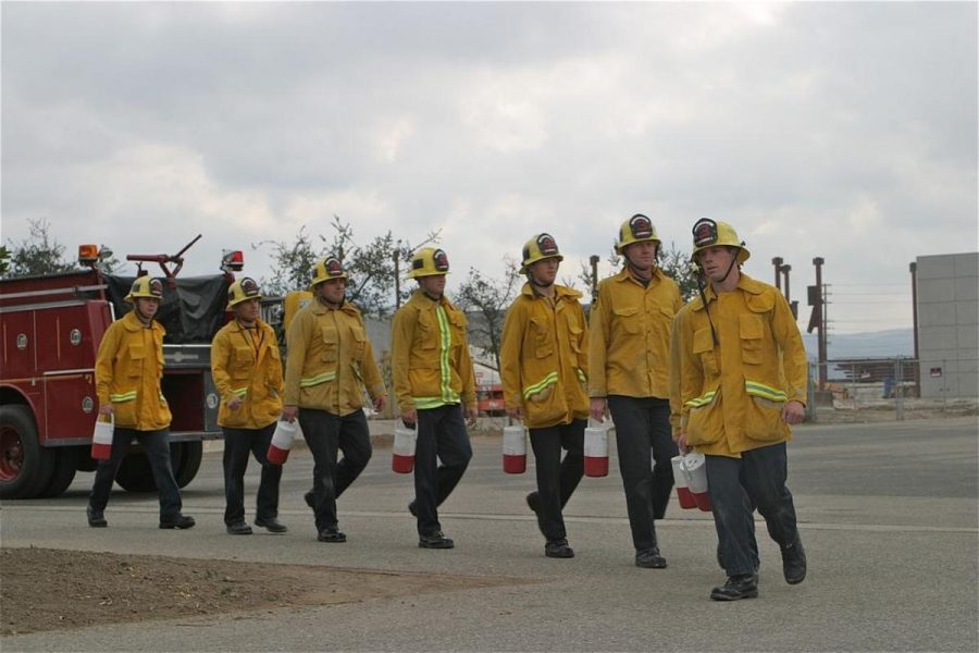 Cadets of the Oxnard College Regional Fire Academy march to their next lecture.