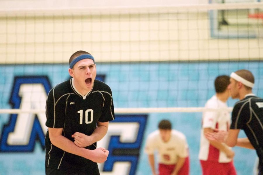 Raiders setter Adam Quinn gets fired up after winning a side out last season. Quinn will be the starting setter for the Raiders this season.