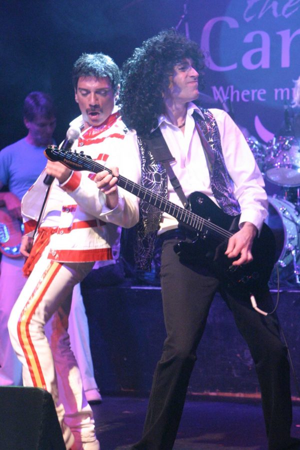 Joe Retta as Freddie Mercury, left, and Mike McManus as Brian May rock audiences at The Canyon.