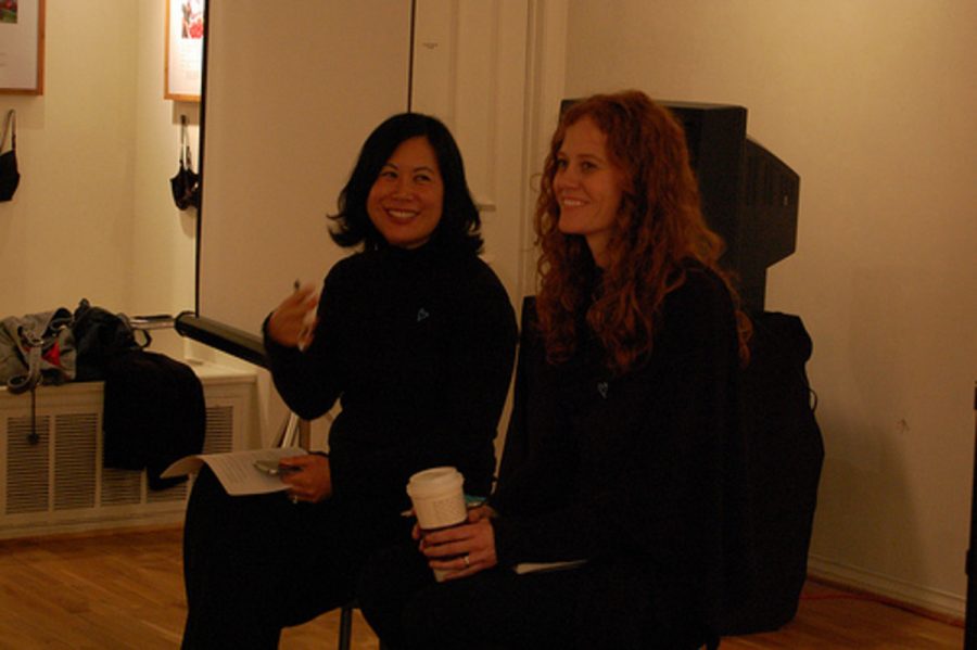 Filmmakers Christina Lee Storm, left, and Kristin Ross Lauterbach answer questions about their new documentary "Flesh" at Oxnard's McNish Gallery