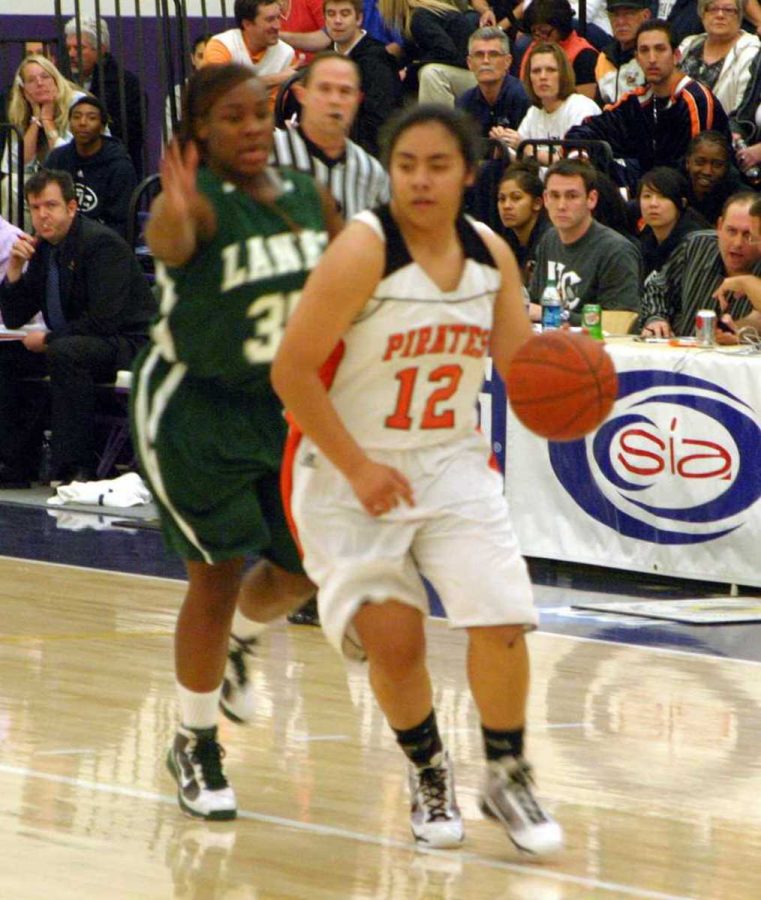 Venturas Suzie Faanono tries to veer away from a Laney College defender during Thursday nights State Tournament Quarterfinal at Cal Lutheran University.