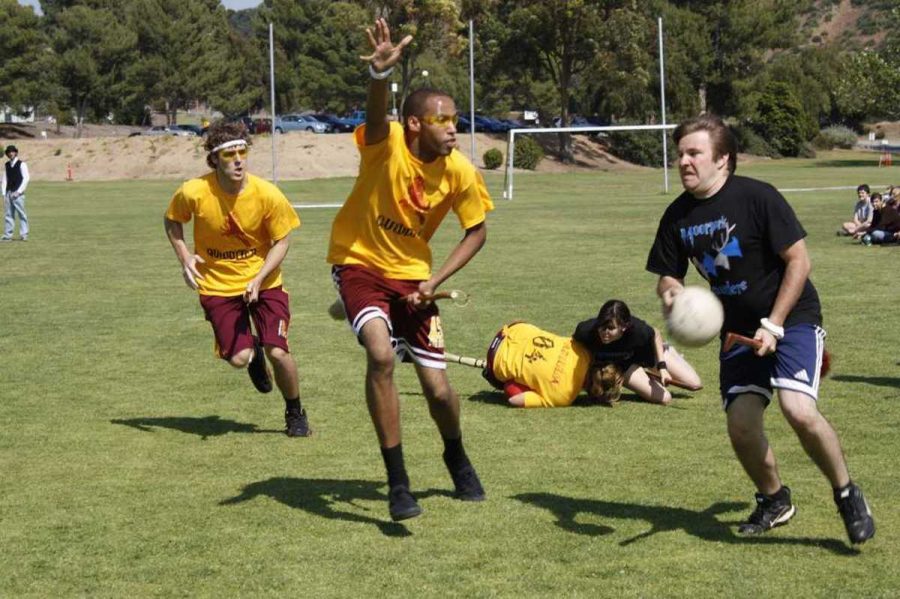 Martin Catrell, right, from the Moorpark Marauders tries to sneak by two ASU players during the Southwestern Cup.