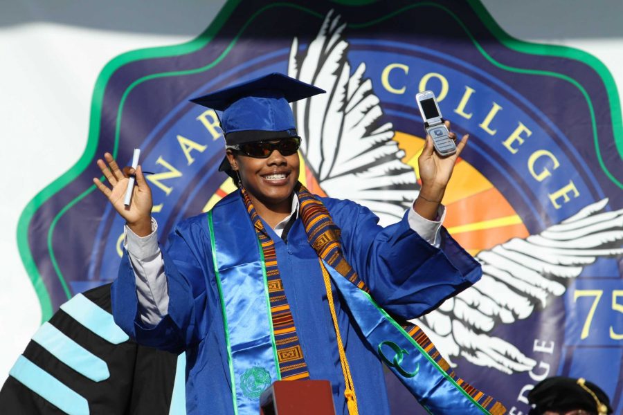 Perfectly displaying a student’s busy life, Tamikah Royster, a 25-year-old education major, accepted her degree with her cell phone in hand at the Oxnard College Commencement Ceremony. The ceremony honored student who earned an associate degree, a certificate of achievement or a vocational degree from the college.