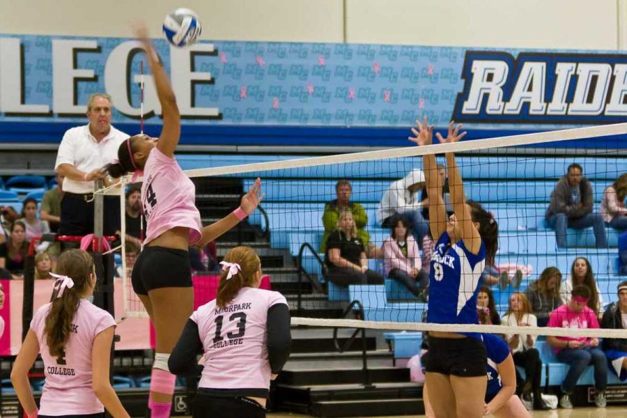 Karissa Flack towers over Hancocks defense and spikes one home to add a point to the game.