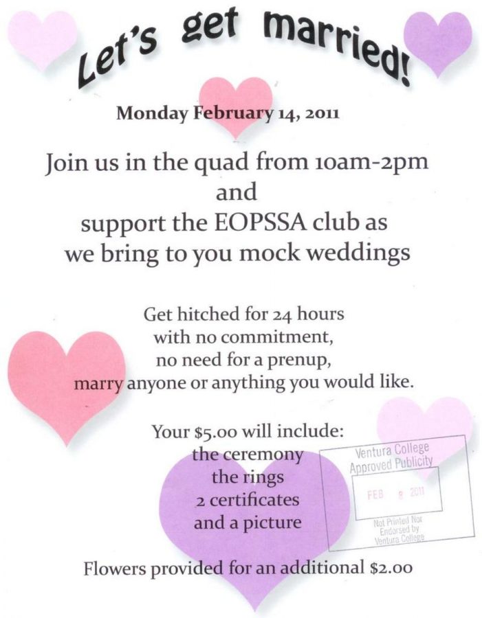 All are invited to attend the Mock Weddings on Valentines Day.