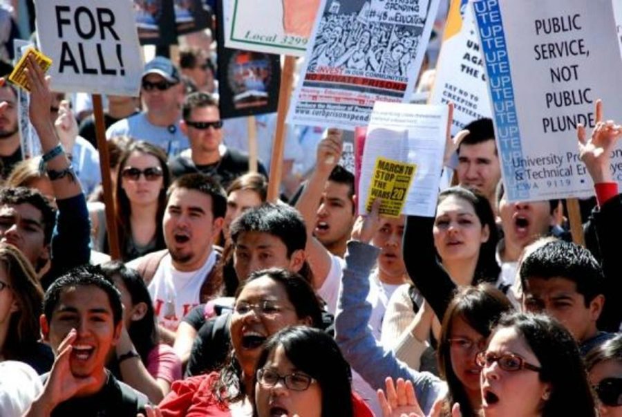 College students protest against higher education cuts in Sacramento.