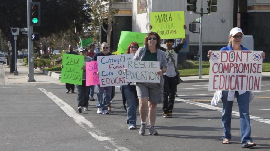 OC and VC students gather to march and protest fiscal cuts to California community colleges. 