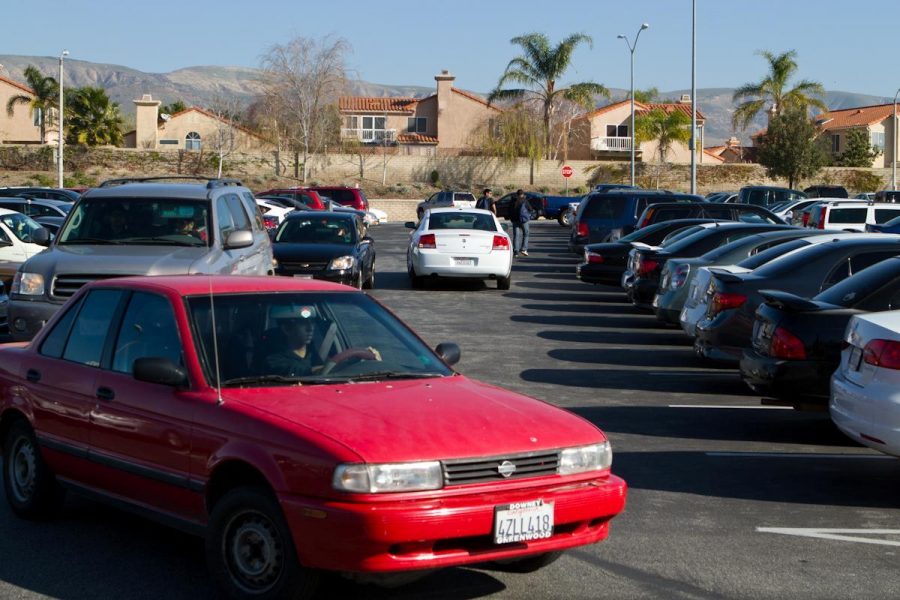 Students hunting for parking spaces in the Moorpark College parking lot.