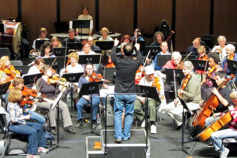 Professor James Song conducts the Moorpark College Symphony Orchestra through their “Mozart and Beethoven Concert” rehearsal, Thursday, March 1, 2012, on the Moorpark College Performing Arts Center main stage.  The concert will debut Saturday, March 3.