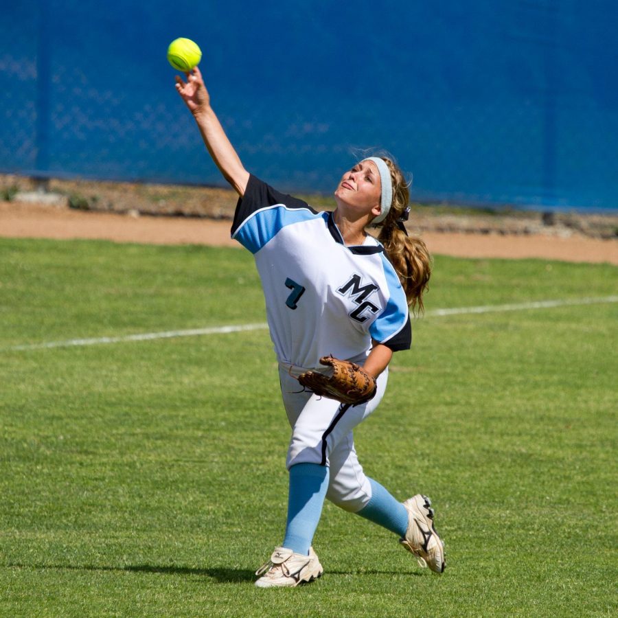 Raider Nicole Sandoval during the game against the Pierce Brahmas on Thursday, April 19, 2012 at Moorpark College. The Raiders won the game 7-1.