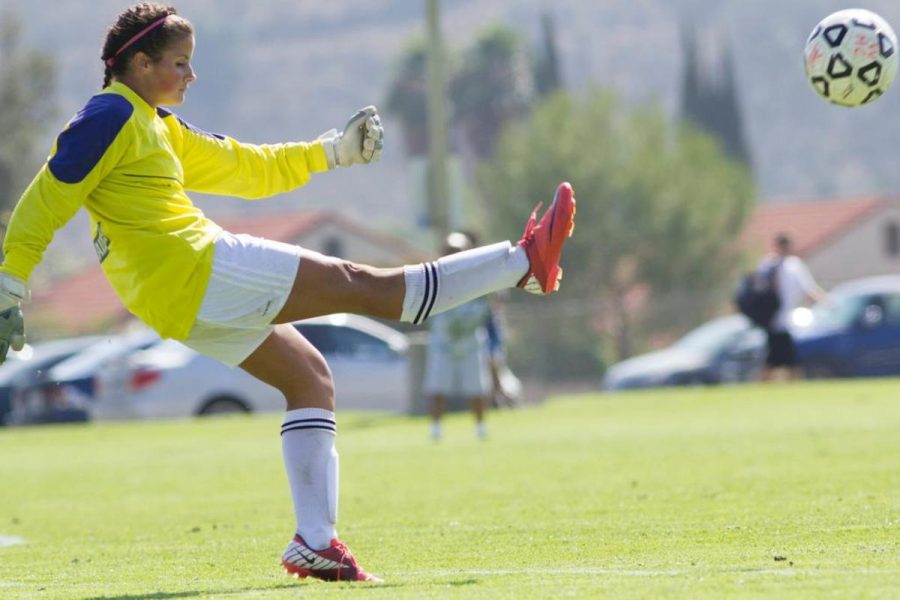 Lady Raider Bailey Morley punts the ball downfield during a match verses, Rio Honda on September 25, 2012. The game ended in Moorpark's favor 1-0. Photo by Conner Velarde