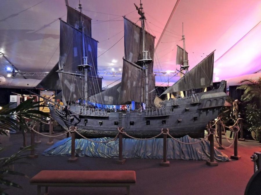 A 23 foot model of the Black Pearl from Pirates of the Carribean is among the many set pieces displayed. Photo by Barbara Kurata, Courtesy of the Ronald Reagan Presidential Library.