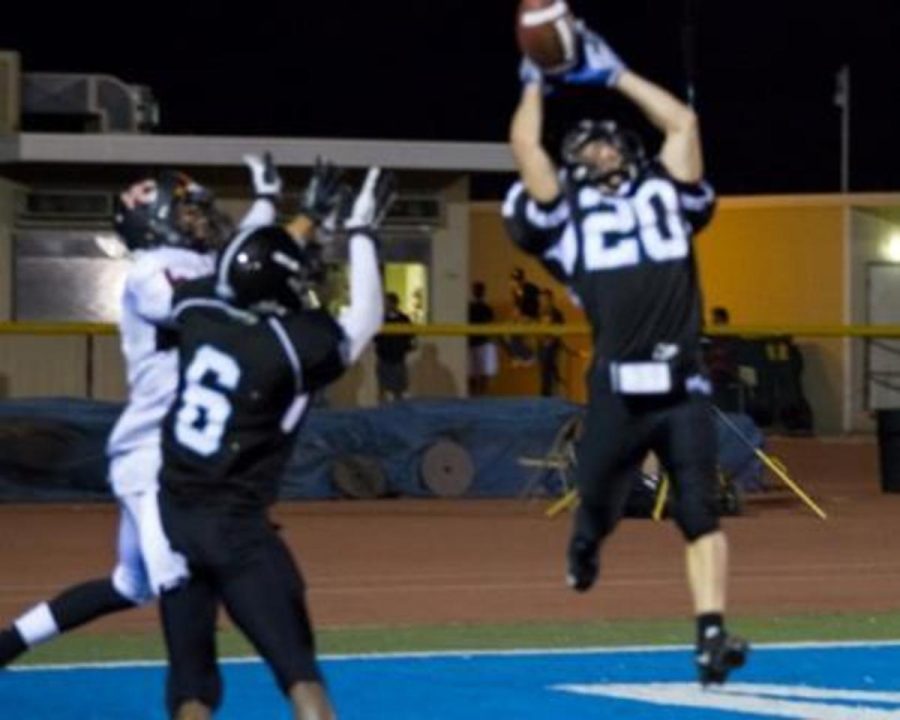 Jeremy Lester, DB, catches the ball to tie up the game against College of the Canyons on Oct. 27.