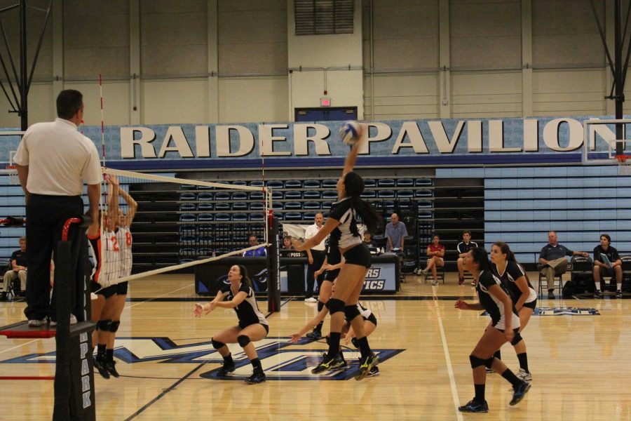 Middle blocker Cierra Merz looks to score against Ventura College. Moorpark won 3 games to none. 