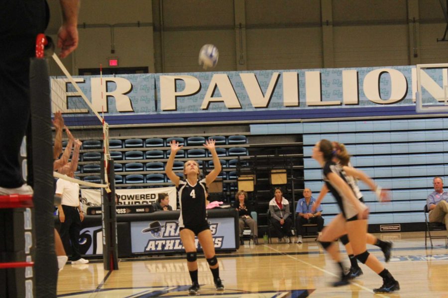 Christina Sadler sets up her teamates in Wednesday nights victory against LA Mission. Moorpark wins three games to none -Photo By Jason Susim