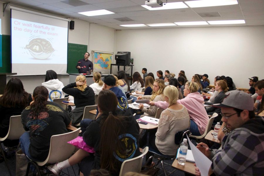 Students learn about the symptoms and solutions for pre-test anxiety from Dr. Nicholas Jewell.