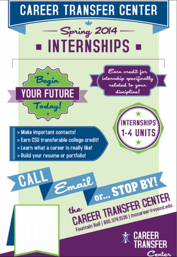 The flyer provides students with information needed for internships this Spring 2014. 