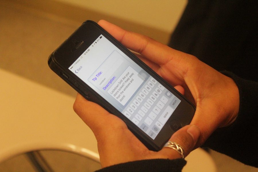 Students were encouraged to use the TipNow phone application during the drill to test out the apps ability to alert local police of imminent danger.