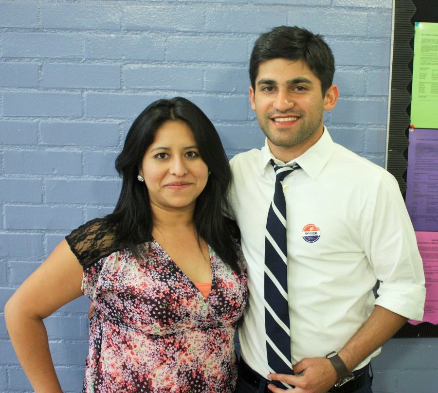 New Vice President Mayra Contreras and new President Farshid Orak of the Associated Students Board 2014-2015 pose together after the results of the winners are revealed.
