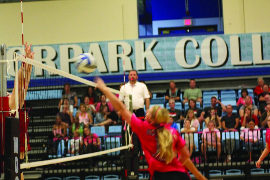 Crystal Parks spikes hard against rival Pierce College in the second set. Moorpark defeated Pierce 3-0
Photo credit: Chase Oliver