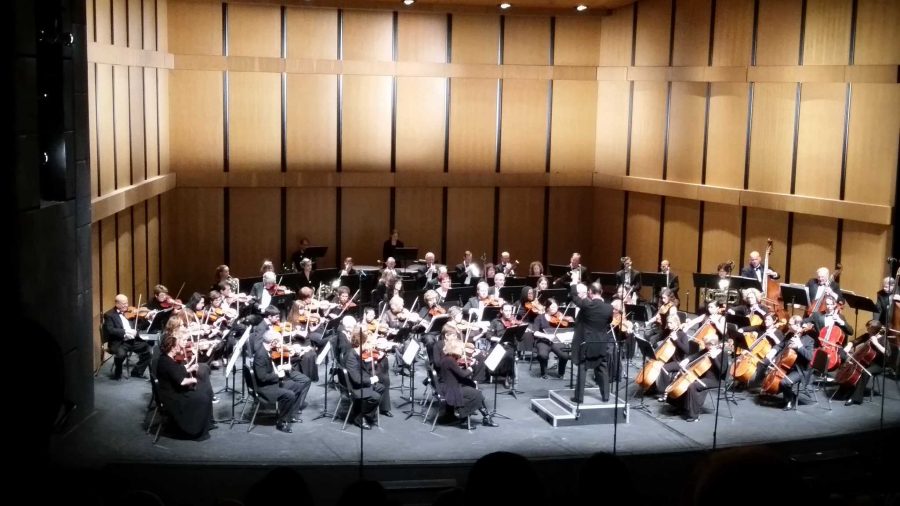 James Song conducting the Symphony Orchestra at the From the New World performance at the Performing Arts Center at Moorpark College on Nov 1.