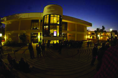 Lights line the walkways of Moorpark College campus for students attending night classes.