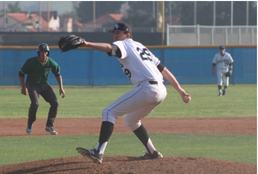 Pitcher Chase Fredrick tossed 6 1/3 innings allowing just 4 hits and 2 earned runs. Despite the performance, the Raiders dropped the game to L.A. Valley 2-1. Photo credit: Moorpark College Athletics