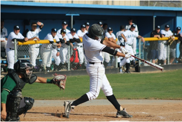Infielder Thomas Luevano at the plate. The Raiders won the game by a score of 6-2. Photo credit to Moorpark College Athletics.