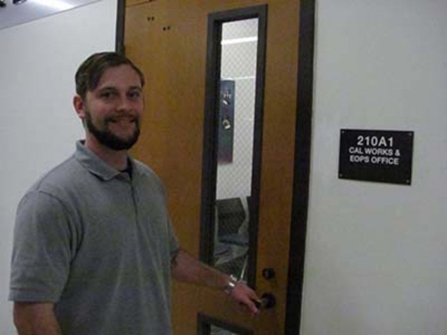 Stephen Breece, a second year Kinesiology major, enters the E.O.P.S. office where he works as a Peer Advisor. Photo credit: Frank Ralph