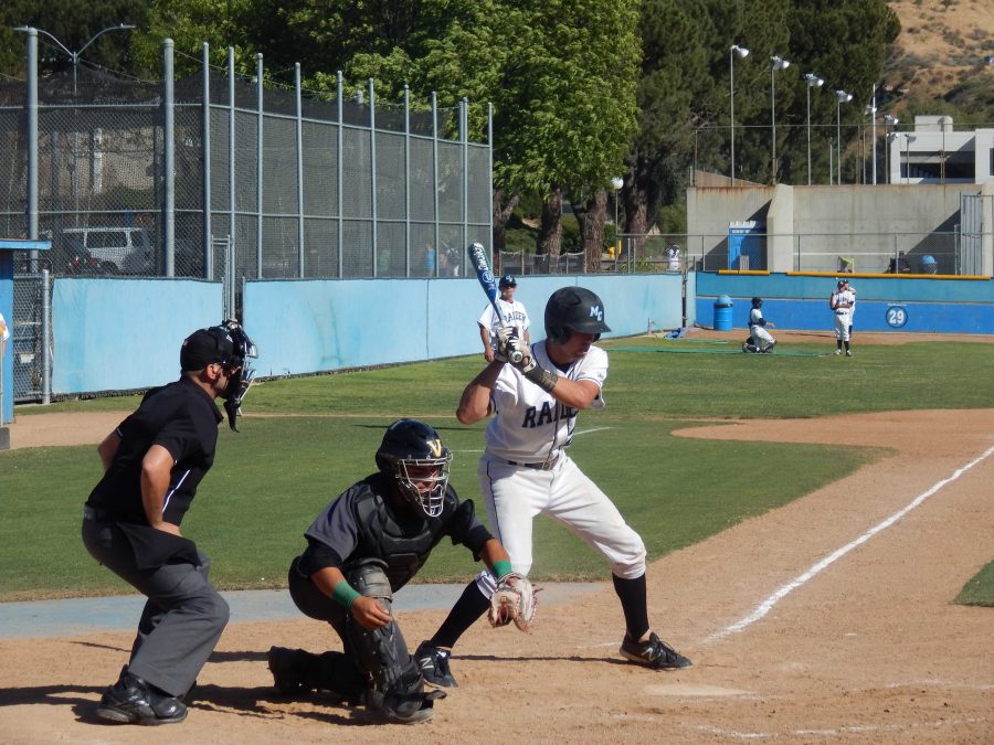 Raider outfielder, Matt Charnock, takes a ball against LA Valley College. Moorpark lost the game, 8-7. Photo credit: Brian King