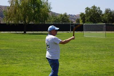 Dr. Jerry Caplan, a boomerang forefather, and a Moorpark College philosophy and religion instructor, shows attendees how to throw a boomerang. Photo credit: Tyler Irvin