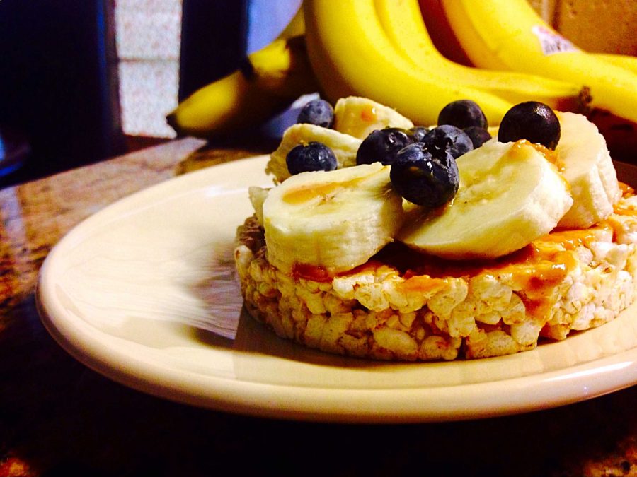 This is a brown-rice cake with peanut butter and fruit on top that can be made in minutes. Photo credit: Courtney Resnick