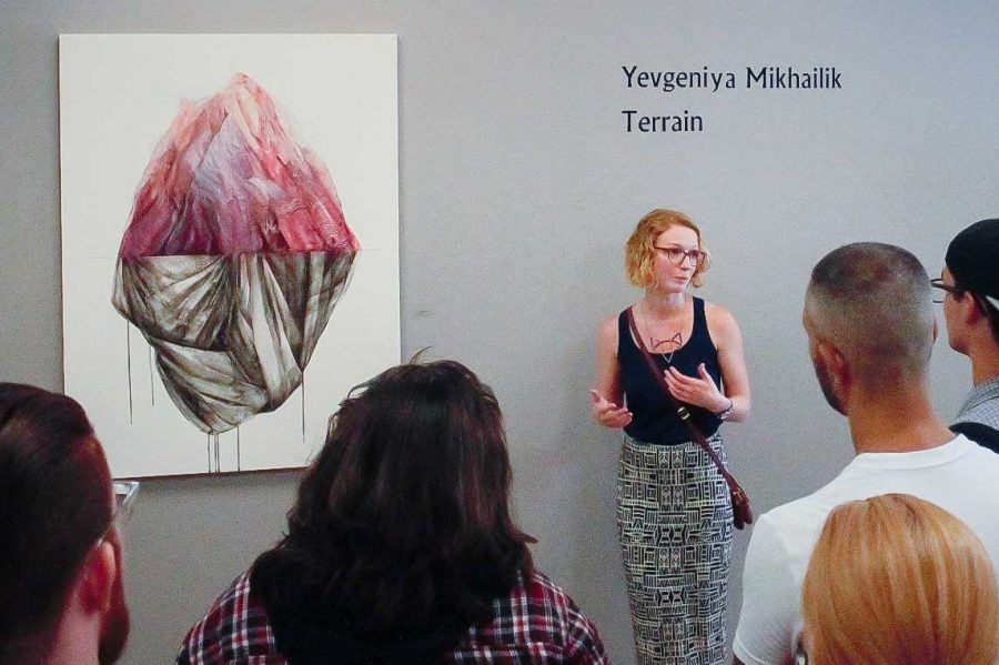 Artsit, Yevgeniya Mikhailik, discusses her painting, titled Terrain.