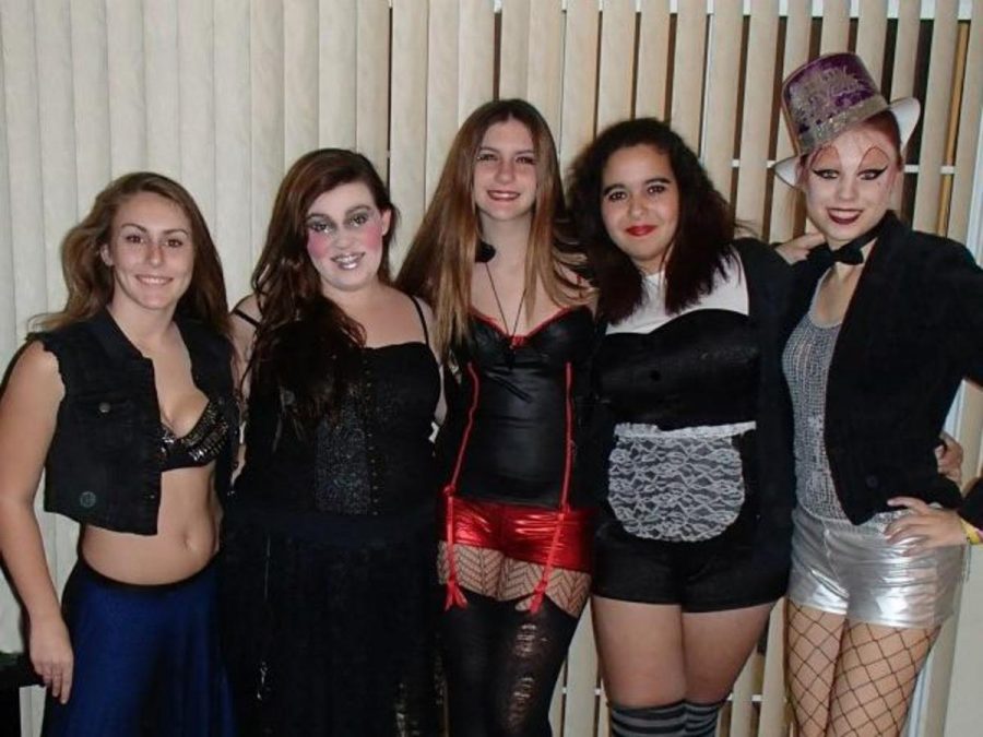 Student Nicki Araña, 20, Sociology Major, (second from left) and friends dressed to attend the Rocky Horror Picture Show. Photo credit: Nicki Arana