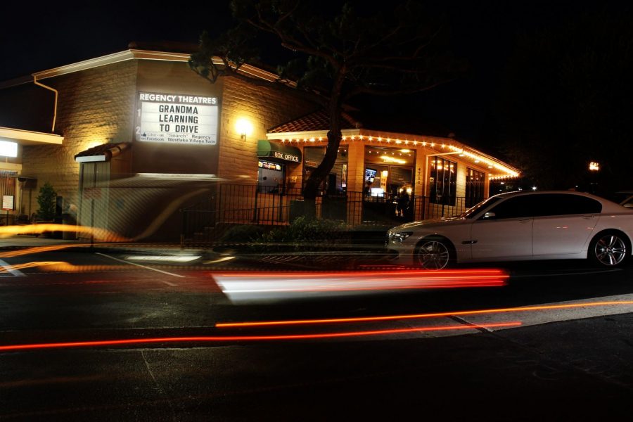 The Westlake Village Twin aglow on a quiet friday evening. Photo credit: Janett Perez