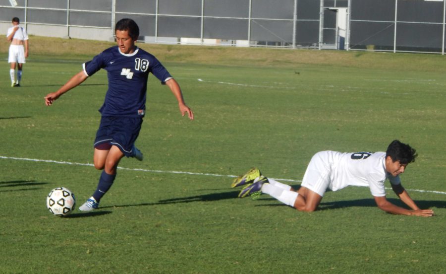 Javier Hernandez leaves the Owls Eli Andrade in the dust. He scored the second goal in a, 2-0, Raiders shutout  win at Citrus College on Friday. Photo credit: Brian King