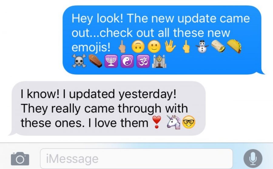A text conversation using some of the newly released emojis. Photo credit: Molly-Anne Dameron