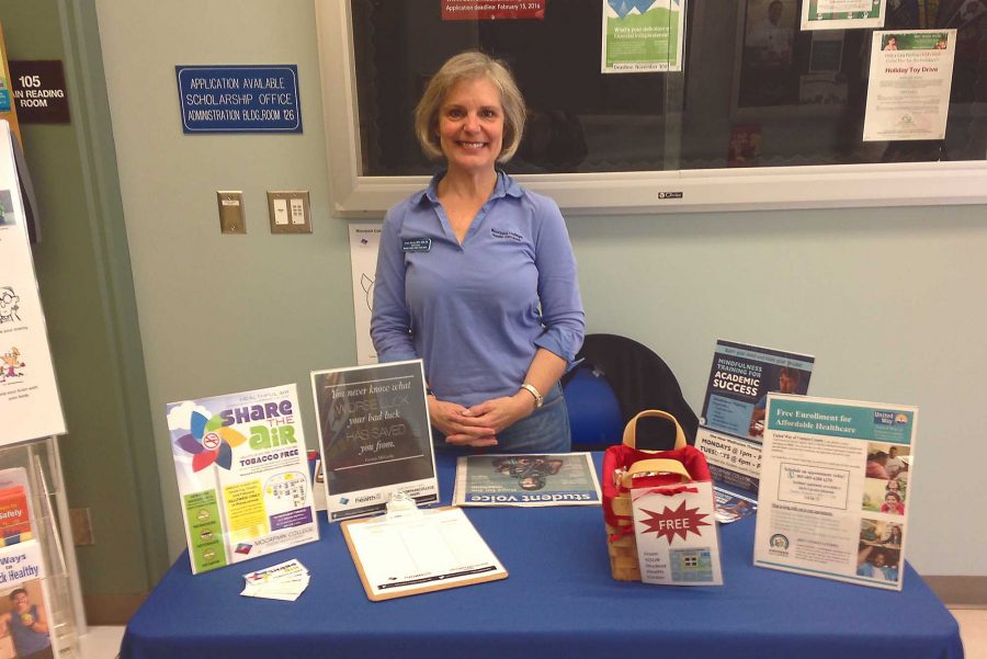 Health Educator Allison Barton has a station talking to students about test anxiety, and what they can do to reduce test anxiety. Photo credit: Bridget Fornaro
