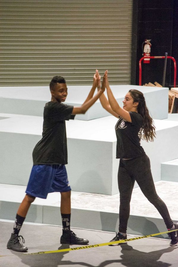 Kobe Johnson and Clare Haworth during dance rehearsals.