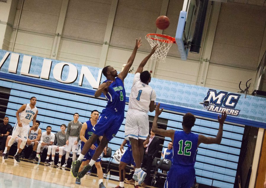 Moorpark+Colleges+Joshua+Brooks%2C+jersey+number+1%2C+makes+a+lay-up+against+Oxnard+College+during+the+Saturday+evening+game+at+the+Raider+Pavilion.+Photo+credit%3A+Willem+Schep