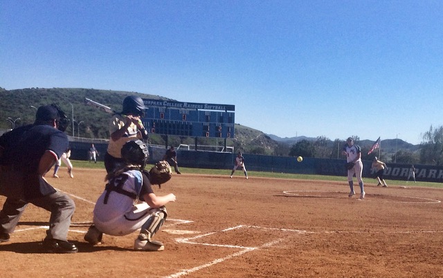 Freshman pitcher, Caitlyn Vinyard pitches in the second of a doubleheader game on Feb. 20. Photo credit: Anissa Pillai